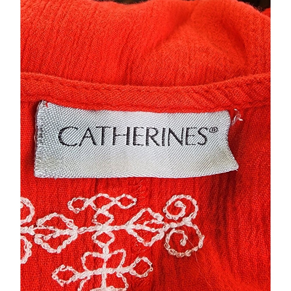 Catherines Oversized Embroidered Red/Orange Lace Trim Tunic Size 3X - Picture 5 of 6
